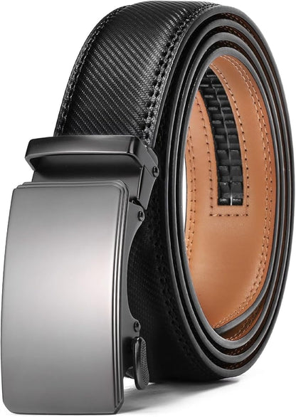GAEKEAO Mens Belt Leather Micro-Adjust Buckle Ratchet Belts for Men Dress Casual to Formal Trim to Fit with Gift Box (35mm)