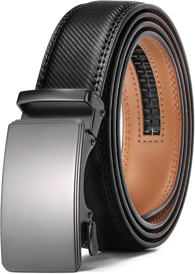 GAEKEAO Mens Belt Leather Micro-Adjust Buckle Ratchet Belts for Men Dress Casual to Formal Trim to Fit with Gift Box (35mm)