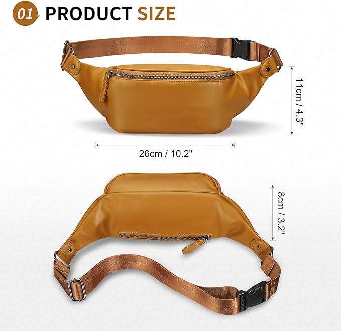 Faux Leather Belt Bag for Men, Crossbody Sling Bag with Adjustable Strap, Back Zipper Pocket, Large Capacity Waist Pack for Travel, Work, Every, Beige