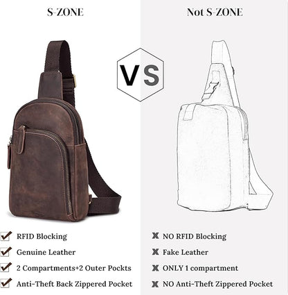 S-ZONE Genuine Leather RFID Blocking Small Sling Bag Women Crossbody Fanny Packs