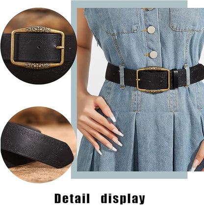 Women Western Belt Vintage Metal Buckle Leather Belts Country Cowboy Cowgirl Belt for Jeans Pant Dress