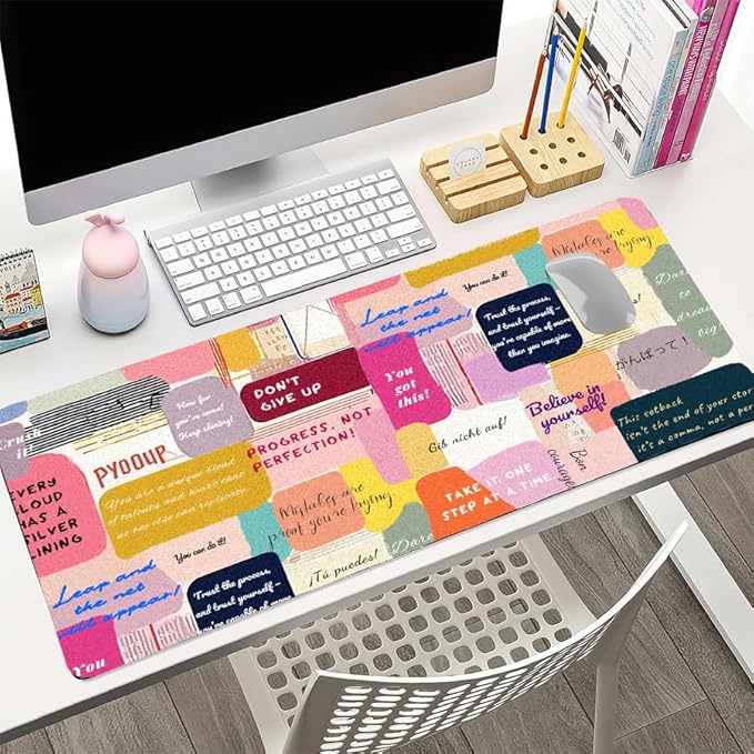 Motivational Desk Mat for Women, Waterproof PU Leather Desk Pad with Non-Slip Base, Uplifting Gift Inspiring Office Keyboard Mat for Gaming & Home Work (23.6x11.8 Inch)
