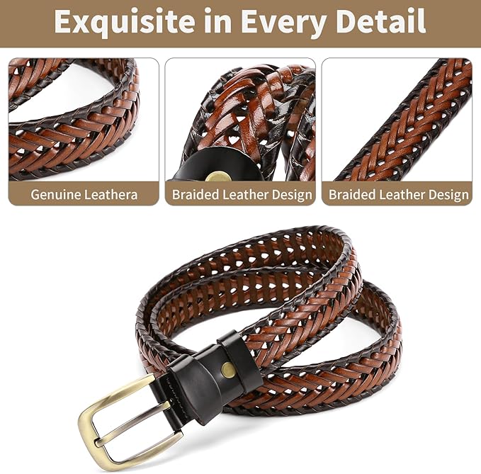 SENDEFN Leather Braided Belts for Men, 1 3/8" Casual Woven Leather Belt for Men Jeans Golf Dress Pants with Gift Box