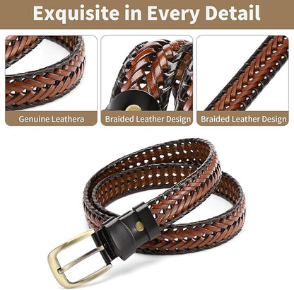 SENDEFN Leather Braided Belts for Men, 1 3/8" Casual Woven Leather Belt for Men Jeans Golf Dress Pants with Gift Box