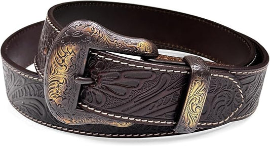 Genuine Full Grain Western Engraved Tooled Leather Strap or Belt 1-1/2" Wide