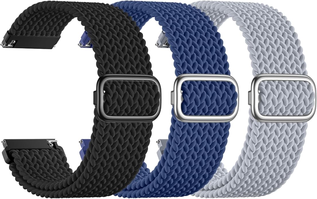 SNBLK 3 Pack 18mm 20mm 22mm Braided Watch Band Compatible with Garmin Vivoactive 5 Watch Bands/Vivoactive 6/3/4s, Quick Release Adjustable Elastic Nylon Loop Strap for Venu 3S/2S/Venu 3/2 Women Men