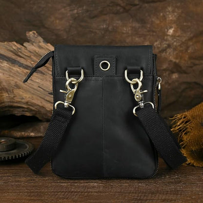 Le'aokuu Mens Genuine Leather Small Messenger Shoulder Satchel Phone Pouch Belt Waist Bag Pack