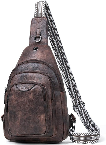 Leresas 10L Crossbody Sling Bag for Women Men Anti Theft Cross Body Fanny Pack Belt Bag Purse Gifts for Women Faux Leather, Coffee