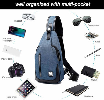 Small Sling Bag Crossbody Backpack Over the Shoulder Bag for Men Women Travel Outdoors, Lightweight Sling Chest Pack (Large, Blue)
