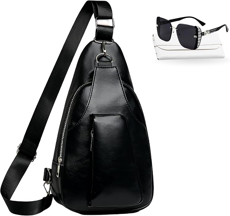 Sling Bag Set, PU Leather Sling Bag, Multi-Zipper Design for Travel, Outdoors, Valentine’s Day Gifts
