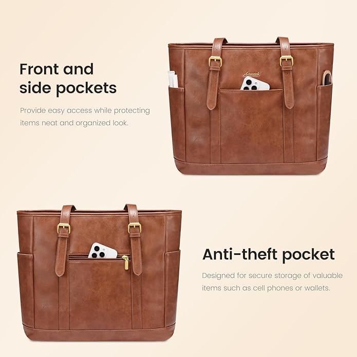 LOVEVOOK Laptop Tote Bag for Women,Vintage Leather Work Tote Bag for Women Computer Briefcase Bag,Waterproof Teacher Business