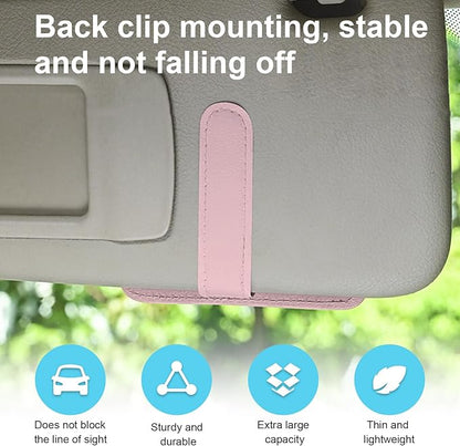 Dickno 2PCS Small Leather Car Sun Visor Organizer, Multifunctional Auto Visor Document Holder with Sunglasses Clip, Universal Car Interior Organizer for Drving License, Card, Pen (Pink)