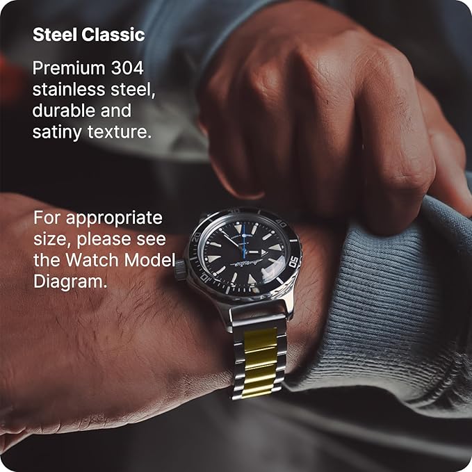 Fullmosa 20mm Stainless Steel Watch Band, Quick Release Metal Replacement Strap with Removable Links, Includes Spring Bars & Link Removal Tool for Men Women (Silver+Golden)