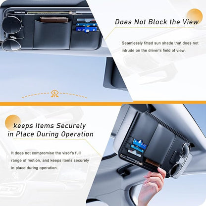 Tumecos Car Sun Visor Organizer, Auto Consoles Organizer with Sunglass Holder,Multi-Pocket Visor Accessories for Truck, SUV，Card/Pen/Driver's License Holder