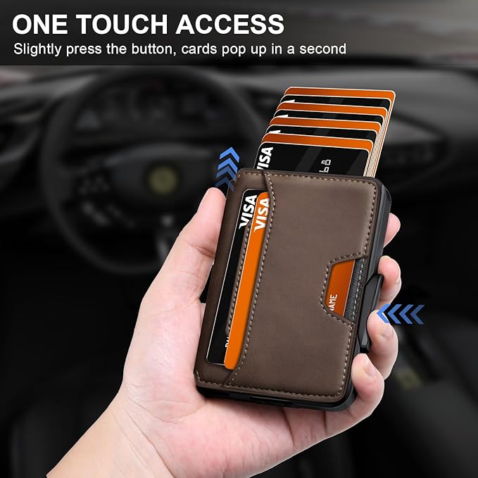 SEMORID Wallet for Men, Mens Wallet Minimalist Slim Wallet, RFID Blocking Smart Pop Up Wallet with Money Clip & ID Window, Metal Compact Wallet, Aluminum Credit Card Holder Wallet