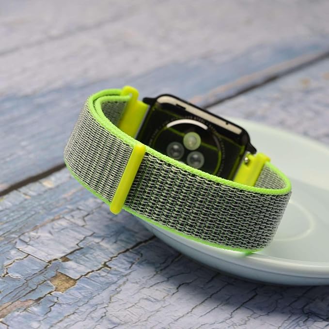 WOCCI 22mm Adjustable Nylon Watch Band, Quick Release Sport Loop Strap (Bright Yellow/Grey)