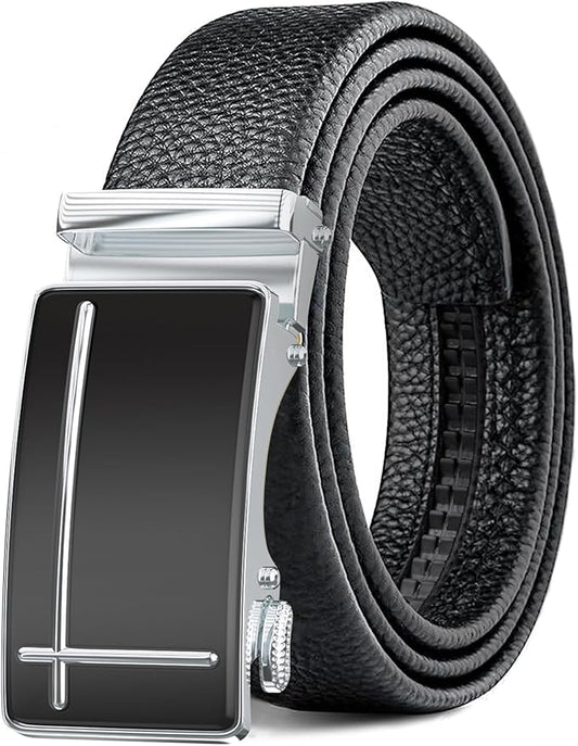 Men's Belt,Leather Ratchet Dress Belts with Sliding Adjustable Belts Dress Casual Jeans Comfort Trim to Fit
