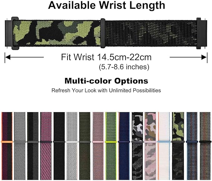 WOCCI 20mm Adjustable Nylon Watch Band, Quick Release Sport Loop Strap (Jungle Camo)