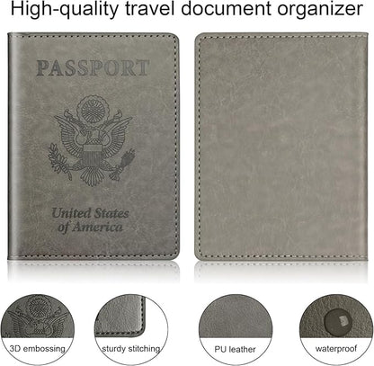 Rose Gold & Gray Passport Holder for Travel, Passport Wallet Cover Case for Family Women Men Cruise Essentials, Travel Must Haves Passports Book Protector