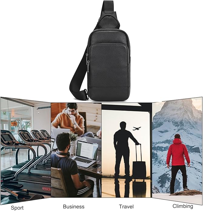 LUUFAN Men's Genuine Leather Sling Bag Chest Shoulder Backpack Crossbody Bag for Casual Sports Hiking Running Travel