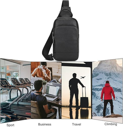 LUUFAN Men's Genuine Leather Sling Bag Chest Shoulder Backpack Crossbody Bag for Casual Sports Hiking Running Travel