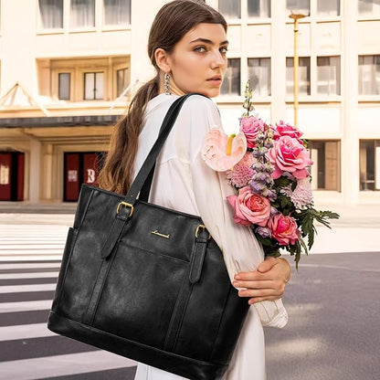 LOVEVOOK Laptop Tote Bag for Women,Vintage Leather Work Tote Bag for Women Computer Briefcase Bag,Waterproof Teacher Business