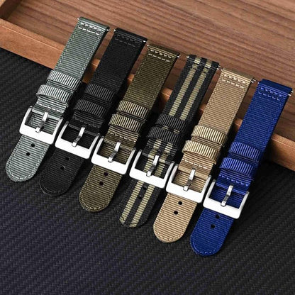 BISONSTRAP Men’s Nylon Watch Bands, Two-Piece Military Watch Straps, Quick Release, Brushed Buckle, Band Width 18mm 19mm 20mm 22mm