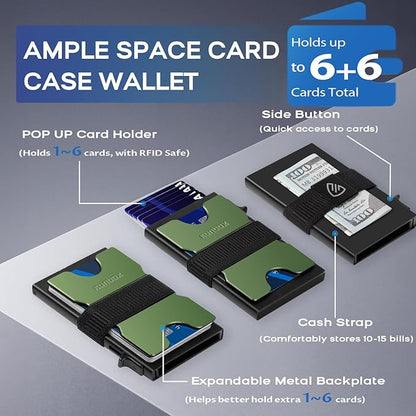 RUNBOX Slim Card Holder Wallet for Men, Minimalist RFID Blocking Wallet with Pop-Up Function, Ultra-Thin Design, Metal Business Card Cases holds 6+6 Cards, Gifts for Men, Men's Accessories
