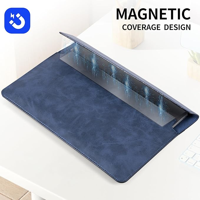 14 Inch Leather Laptop Sleeve for MacBook Pro 14 Inch M5 M4 M3 M2 M1 Pro/Max Case,Premium Protective Case Cover with Magnetic Closure-Vintage Blue