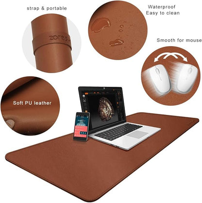 ZORESYN XXL Desk Mat - 43.3"x19.7" PU Leather Desk Pad for Office & Home, Waterproof and Durable Desk Protector for Keyboard and Mouse (Light Brown)