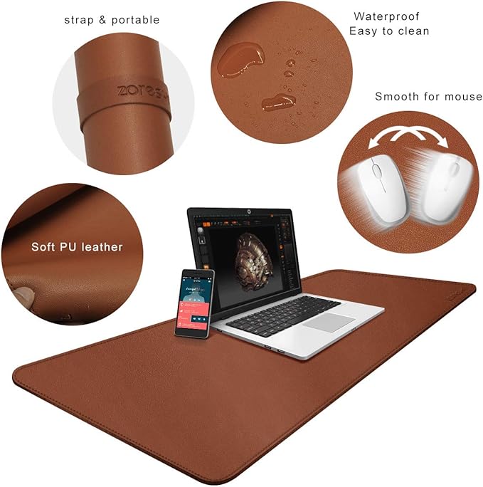 ZORESYN Mouse Pads (47.2" x 23.6") - PU Leather Extended Large Gaming Mousepad Desk Mat - Nonslip Base and Waterproof Desktop Keyboard Extended Mouse Mat (Light Brown, 3X-Large)