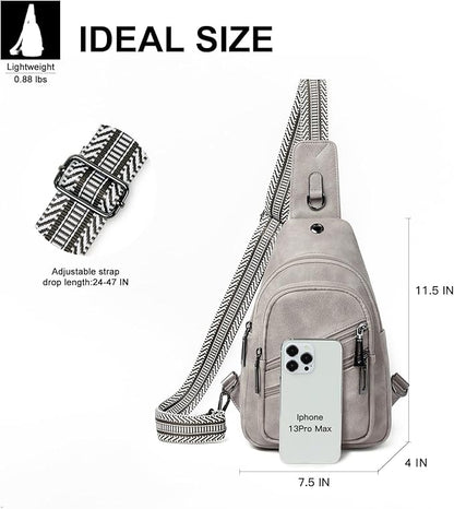 Leresas 7L Crossboydy Sling Bag for Women Vegan Leather Crossbody Purse Fanny Pack Chest Bag for Travel,Light Grey