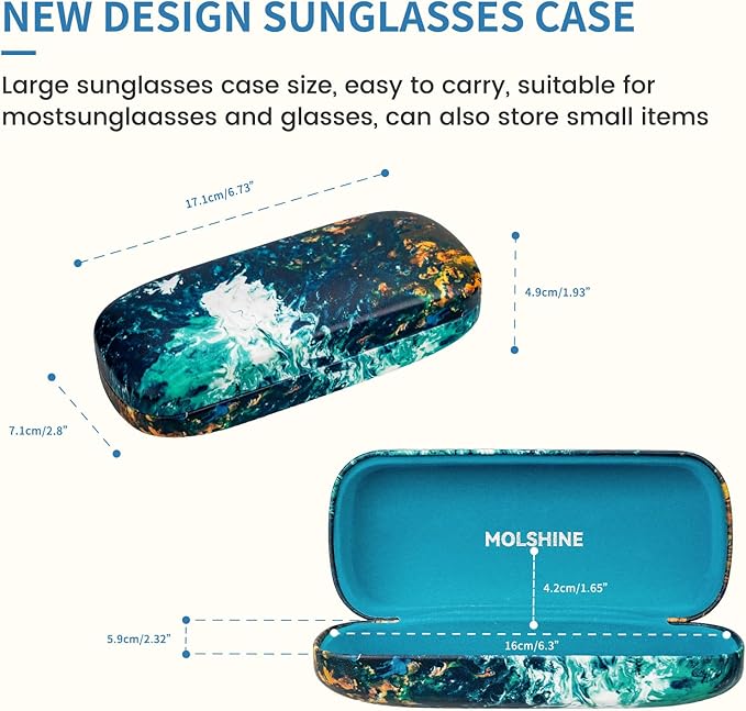 molshine Hard Shell Sunglasses Case, Classic Large Glasses Case for Women Men, Sunglass Eyeglasses