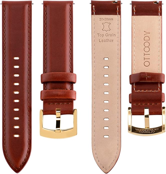 OTTOODY Leather Watch Bands Quick Release, Elegant Top Grain Leather Watch Straps for Men & Women, Choice of Color & Width - 18mm, 19mm, 20mm, 21mm or 22mm Wristbands Bracelet for Watch & Smartwatch