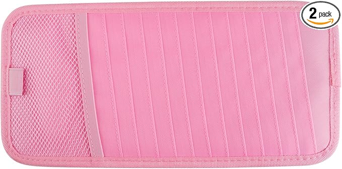 Sun Visor CD Holder, 12-Capacity Car Visor Organizer with DVD Sleeves and Mesh Pocket, Universal Visor Storage for Vehicle CD Case and Pen Holder Ergonomic Design (Pink 1 Pcs)