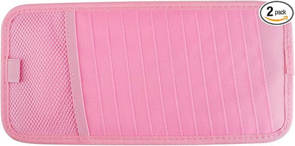 Sun Visor CD Holder, 12-Capacity Car Visor Organizer with DVD Sleeves and Mesh Pocket, Universal Visor Storage for Vehicle CD Case and Pen Holder Ergonomic Design (Pink 1 Pcs)