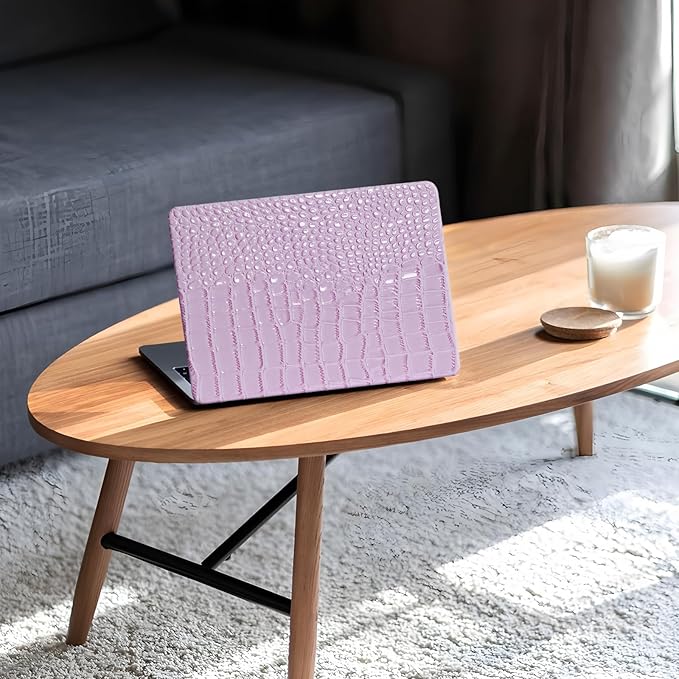 KEROM Compatible for Crocodile MacBook Pro 13 Inch Case 2025-2016 M2 M1 A2338 A2289 A2251 A2159 A1989 A1706 A1708, Textured Aligator Skin Snakeskin PU Leather Hardshell & Keyboard Cover, Lilac
