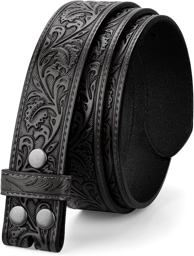 TRIWORKS Western Belt Strap for Men without Buckle 1.5" Wide Floral Engraved Embossed Leather Belt Strap