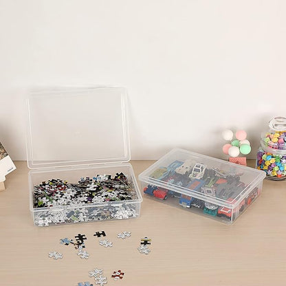 BTSKY Clear Plastic Storage Box with Flap Lid, Multipurpose Craft Organizers and Storage Box Art Supply Storage Organizer Plastic Sewing Box for Beads Pencils Notebooks, 4 Pack Small