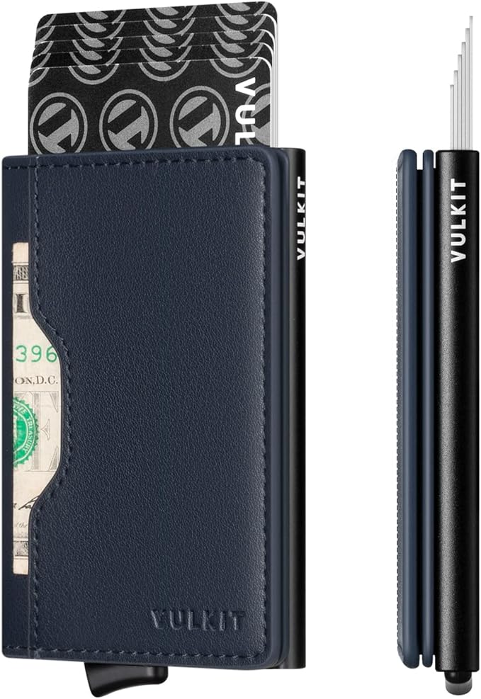 VULKIT Slim Pop up Wallet for Women Minimalist Credit Card Holder with Leather Slots Men's Bifold RFID Blocking Metal Wallets