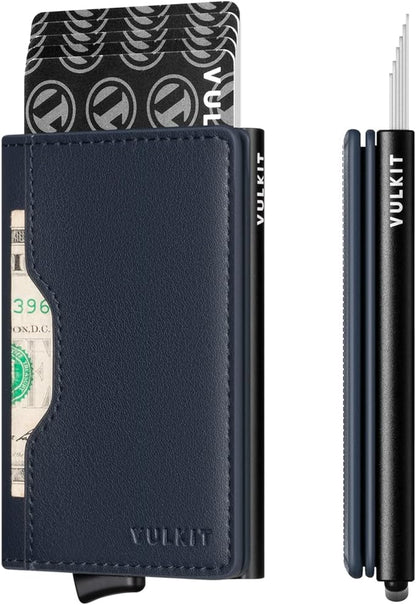 VULKIT Slim Pop up Wallet for Women Minimalist Credit Card Holder with Leather Slots Men's Bifold RFID Blocking Metal Wallets