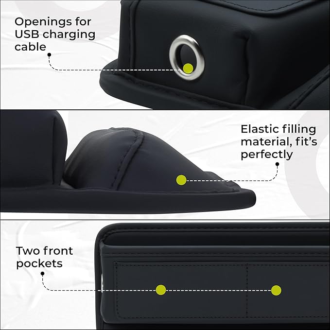 Car Seat Gap Filler Organizer (Black) -Soft PU Leather Car Seat Gap Filler Organizer - Gap Filler For Car w/ Pockets & Large Compartment - Slip-Resistant Between Seat and Center Console