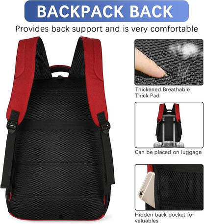 LARIPOP Carry On Backpack for Airplane, 17.3 Inch Laptop Backpack with USB Charging Port, Water Resistant Business Travel Backpack, Lightweight College School Bookbag Anti Theft for Men Women, Red