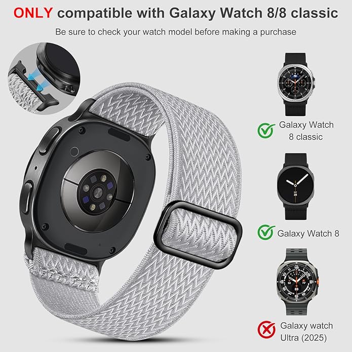 Lerobo Elastic Bands Compatible with Samsung Galaxy Watch 8 7 6 5 4 40mm 44mm/Galaxy Watch 8 Classic 6 4 Classic 43mm 47mm 42mm 46mm/5 Pro Band 45mm/Active 2,3 Pack 20mm Adjustable Nylon Sport Band