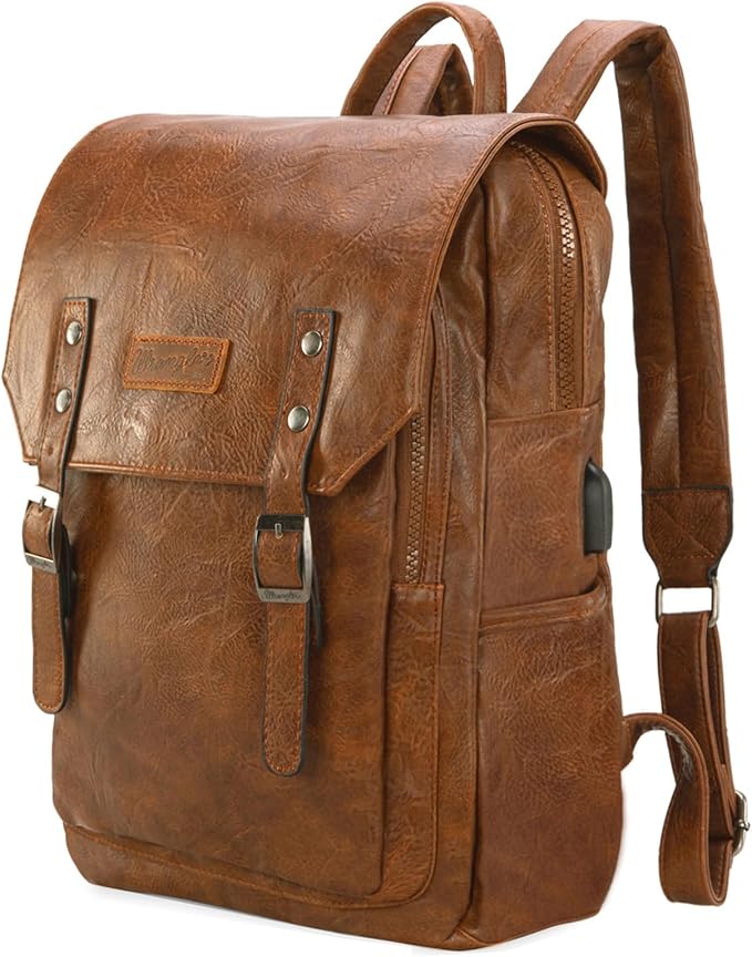 Montana West Wrangler Laptop Backpack with USB Charging Port, Vintage Travel Work College Bookbag for Women Men