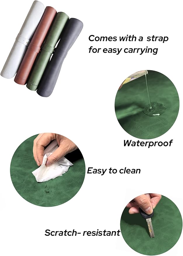 Leather Desk Mat, 31.5"x15.7" Non-Slip PU Leather Desk Pad, Thick Desk Blotter with Stitched Edge, Retro Large Mouse Pad, Laptop Pad for Office & Home Use (Retro Green)