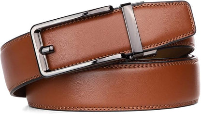 Founders & C Men's Leather Ratchet Comfort Click Belt Dress with Slide Buckle -Adjustable Trim to Fit