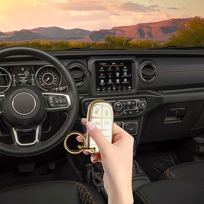 for Jeep Key Fob Cover Keychain Soft Full Protection Key Case Shell, Car Accessories for Man,Girls, Women, Compatible with Jeep Smart Key 3 4 5 Buttons Protector(White)