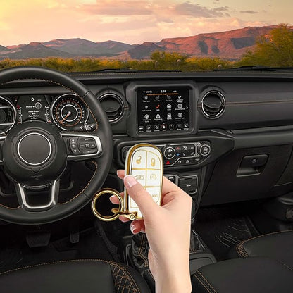 for Jeep Key Fob Cover Keychain Soft Full Protection Key Case Shell, Car Accessories for Man,Girls, Women, Compatible with Jeep Smart Key 3 4 5 Buttons Protector(White)