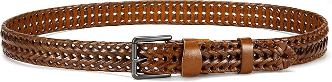 CHAOREN Leather Braided Belts for Men - 1 1/8" Mens Casual Woven Leather Belt for Dress Pant